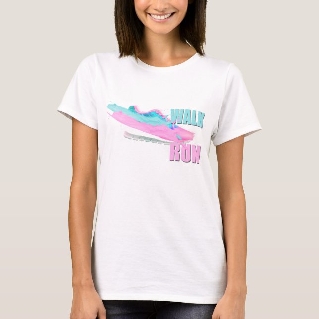 T-shirt MARCHE RUN Rose Bleu Splash Paint Runer Chaussure  (Devant)