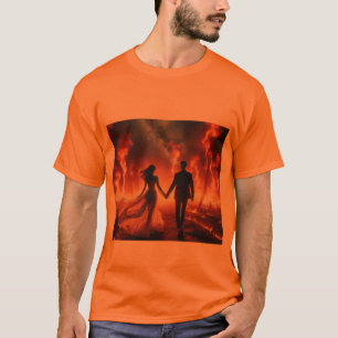 T-shirt Marcher à travers le feu sur un vert à manches cou