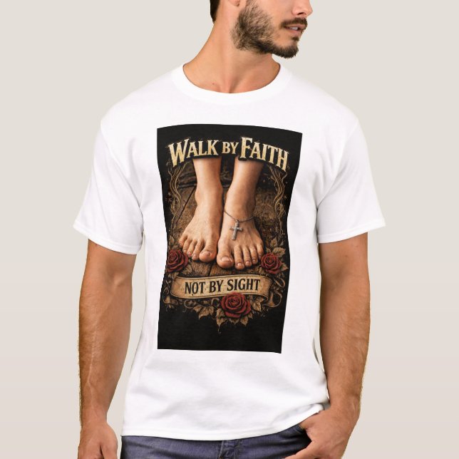 T-shirt Marcher par la foi & Romains 10:15 (Devant)