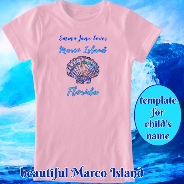 T-Shirt Marco Island Florida Jolie coquillage avec nom (This shirt is available in different colors. Easily add child's name.
)