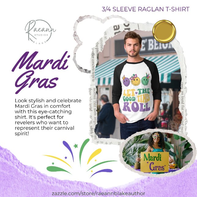 T-shirt Mardi Gras 3/4 Manches Raglan (Créateur téléchargé)