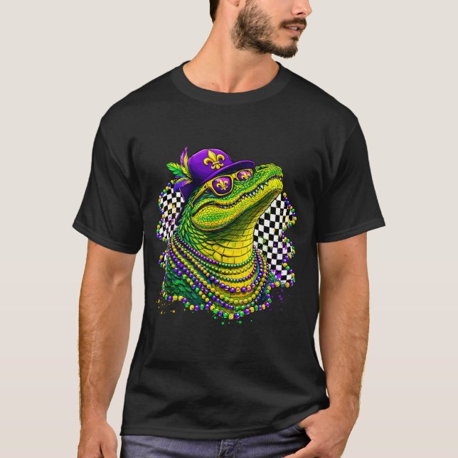 T-shirt Mardi gras alligator collier fleur de lis carnaval (Devant)