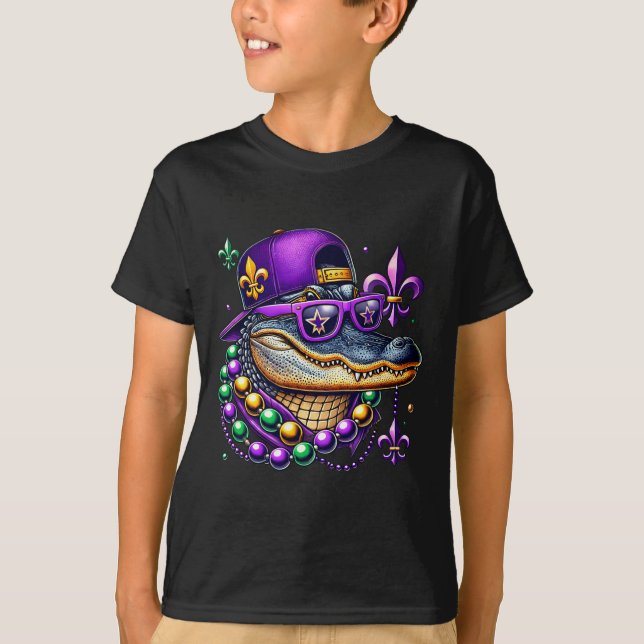 T-shirt Mardi Gras Alligator Mardigator Crocodile Kids Boy (Devant)