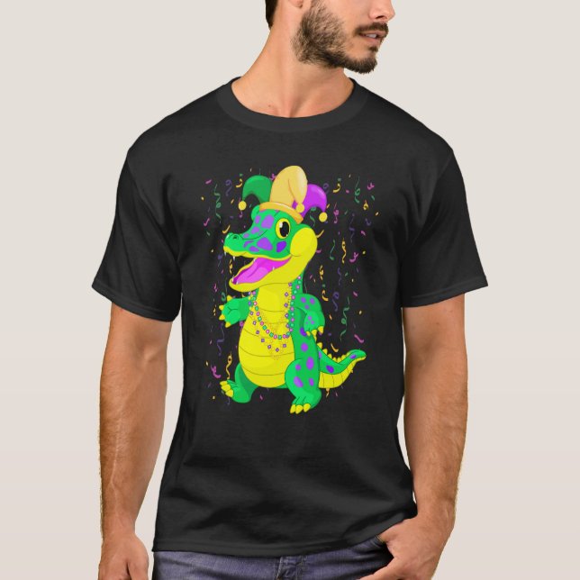 T-shirt Mardi Gras alligator with Jester Carnival for kids (Devant)