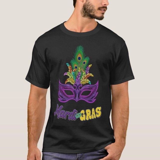 T-shirt Mardi Gras Beads Mask Feathers Fat Tuesday Mardi G (Devant)