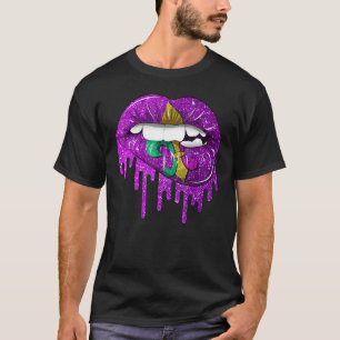 T-shirt Mardi Gras Carnaval Lèvres Violettes Or Égouttées