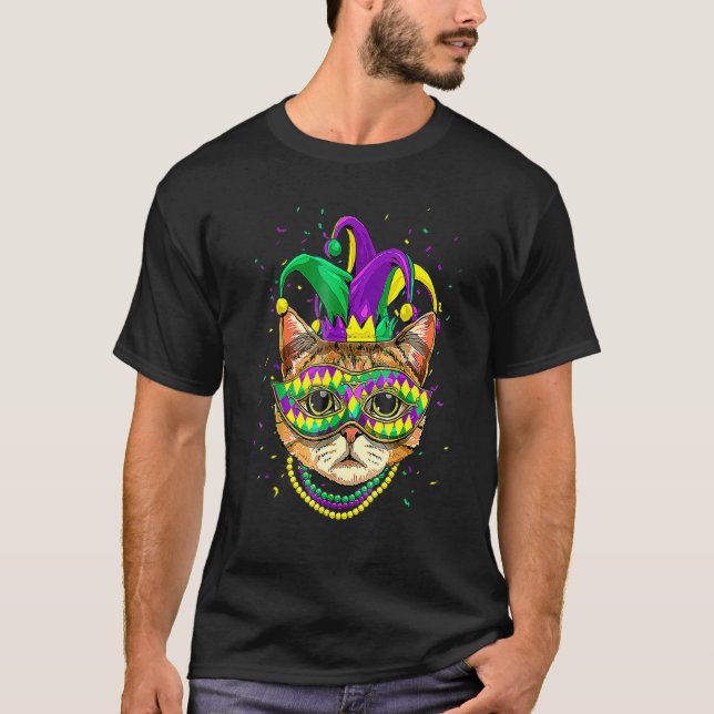 T-shirt Mardi Gras Cat Mask Funny Carnival Parade Party Ca (Devant)