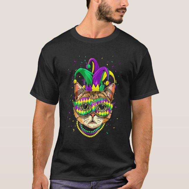 T-shirt Mardi Gras Cat Mask Funny Carnival Parade Party Ca (Devant)