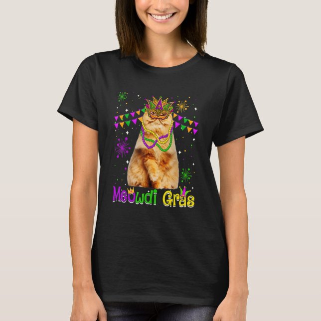 T-shirt Mardi Gras Chat Cute Perse Chat Masque Carnaval (Devant)