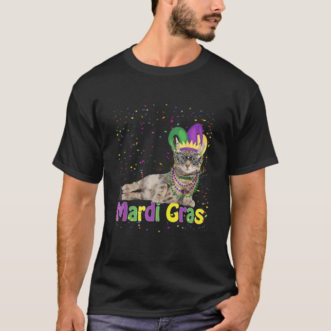 T-shirt Mardi Gras Chat Mardi Gras Perle Jester Casquette  (Devant)