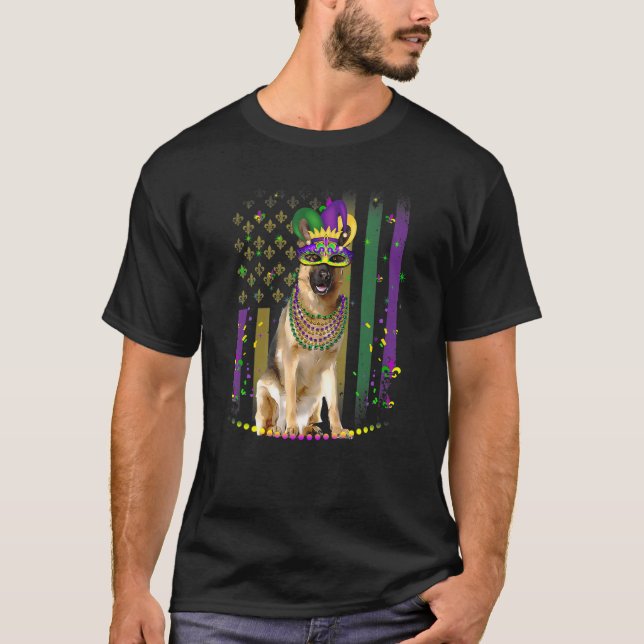 T-shirt Mardi Gras Chien Carnaval Allemand Berger Chien Je (Devant)