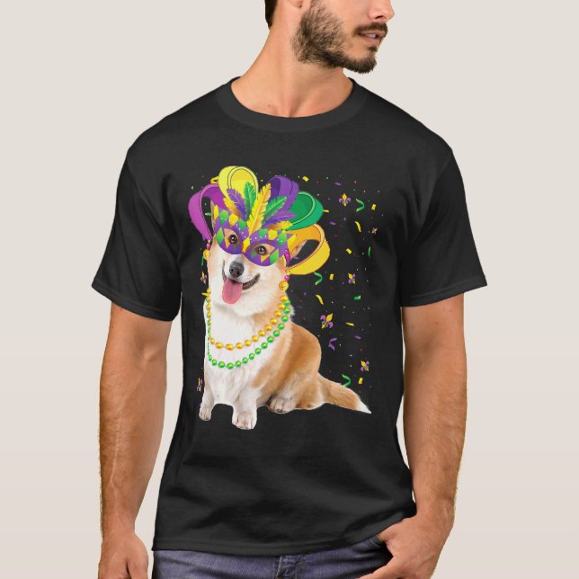 T-shirt Mardi Gras Corgi Fête des animaux de chien (Devant)