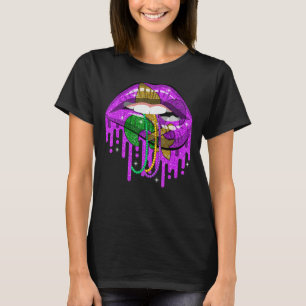 T-shirt Mardi Gras Costume mignon Purple & Lips Or Fleur D