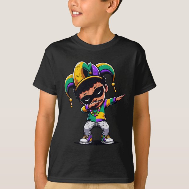 T-shirt Mardi Gras Dabbing Boy Black Funny Outfit Jester H (Devant)