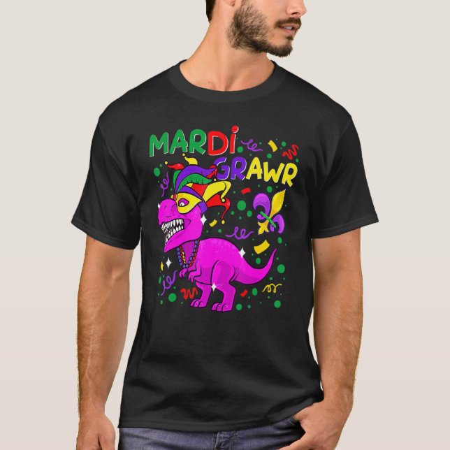 T-shirt Mardi Gras Dabbing Rex Dinosaur Mardi Grawad O (Devant)