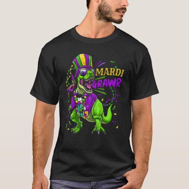 T-shirt Mardi Gras Dabbing Rex Dinosaur Mardi Grawr Perle  (Devant)