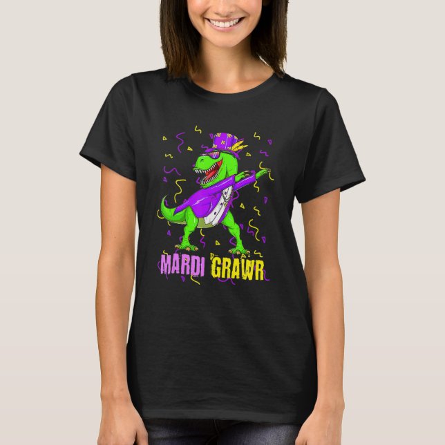 T-shirt Mardi Gras Dabbing T Rex Dinosaur Funny Carnival M (Devant)
