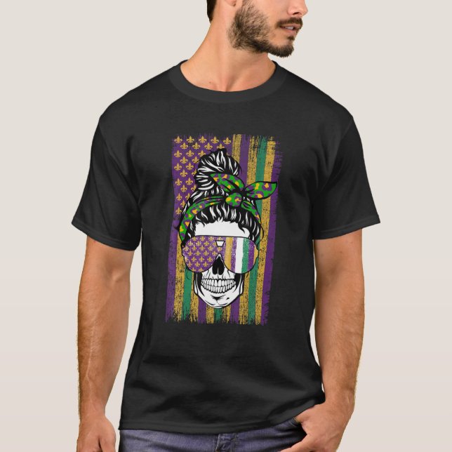 T-shirt Mardi Gras Drapeau Tête crâne Carnaval Parti Gir (Devant)