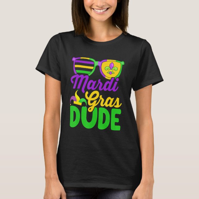 T-shirt Mardi Gras Dude Drapeau Américain Lunettes de sole (Devant)
