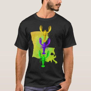 T-shirt Mardi Gras écrevisse, peinture de carte jaune Loui