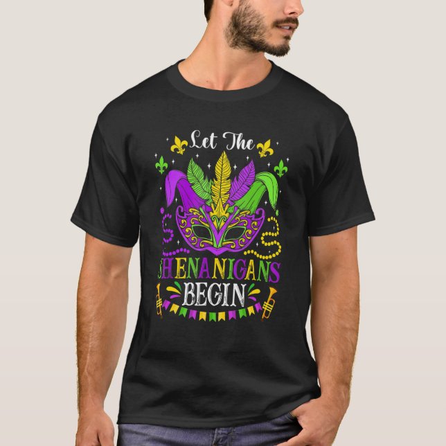 T-shirt Mardi Gras Festival Mask Beads Let The Shenanigans (Devant)