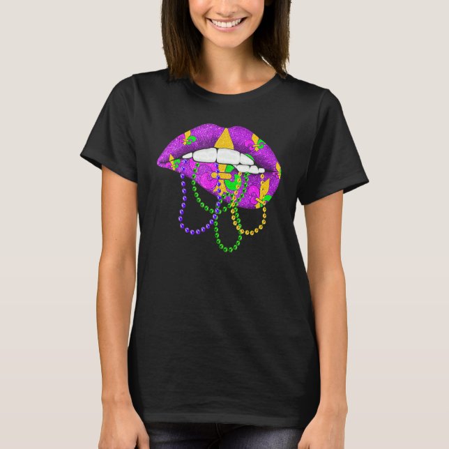 T-shirt Mardi Gras Fleur De Lys Lips Costume Mardi Gras Ca (Devant)