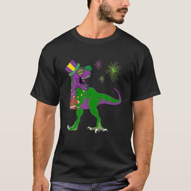 T-shirt Mardi Gras Football Américain Trex Dinosaur En Voi (Devant)