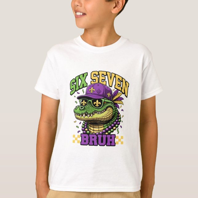 T-shirt Mardi Gras Gator Six Seven Bruh Kids Carnival (Devant)