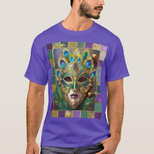 T-shirt Mardi Gras Gold Ceramic Peacock Feature Masque