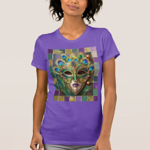 T-shirt Mardi Gras Gold Ceramic Peacock Feature Masque