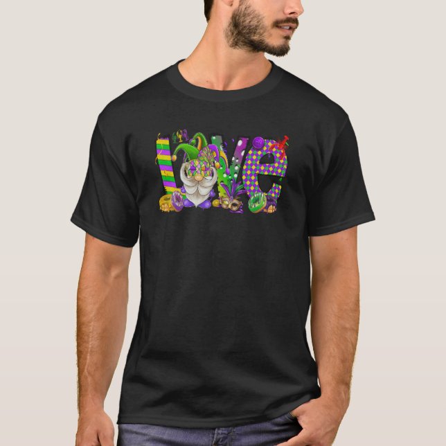 T-shirt Mardi Gras Heart Gnome Print Fleur de lis Symbol (Devant)