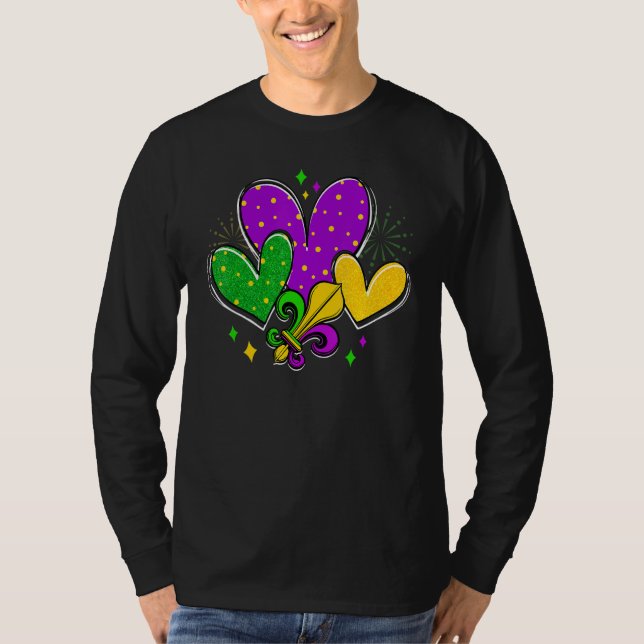 T-shirt Mardi Gras Hearts Love Mardi Gras Fleur De Lys Fes (Devant)