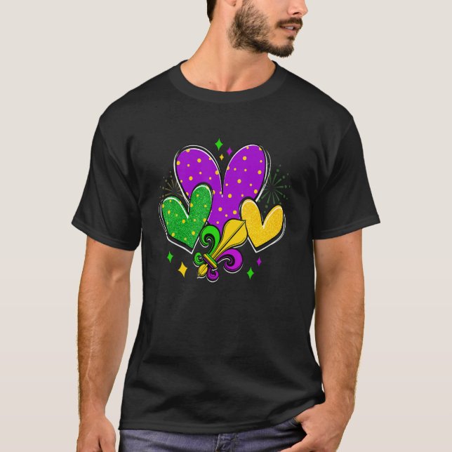 T-shirt Mardi Gras Hearts Love Mardi Gras Fleur De Lys Fes (Devant)