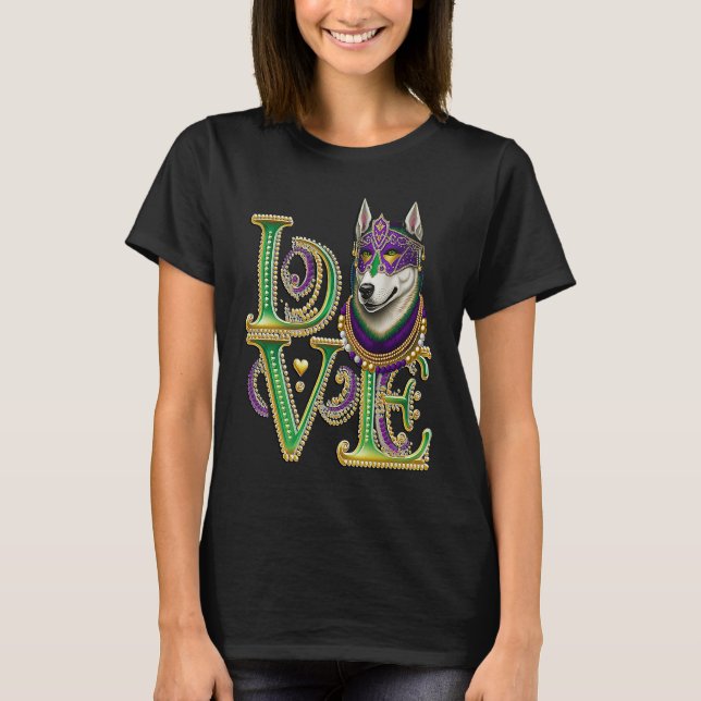 T-shirt Mardi Gras Husky Word LOVE Masquerade (Devant)