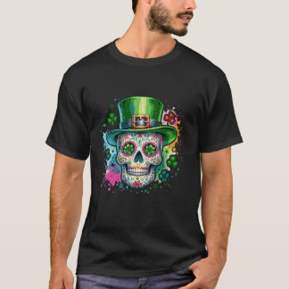 T-shirt Mardi Gras Jour de la Saint Patrick Shamrock Crâne
