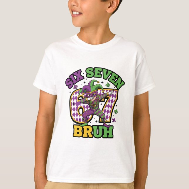 T-shirt Mardi Gras Kids Dabbing Jester Six Seven Bruh (Devant)