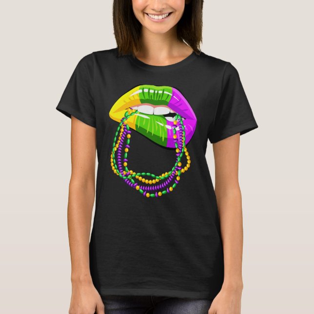 T-shirt Mardi Gras lèvres Queen Beads tenue pour femmes Ca (Devant)