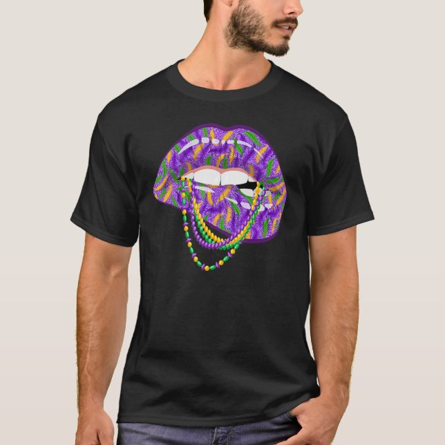 T-shirt Mardi Gras Lips Fleur De Lys Fat Tuesday Parade (Devant)