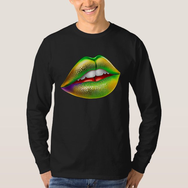 T-shirt Mardi Gras Lips Green Purple & Gold  1 (Devant)