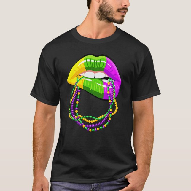 T-shirt Mardi Gras Lips Queen Beads outfit for women Carni (Devant)