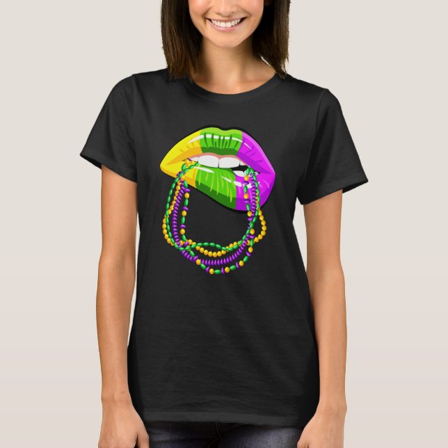 T-shirt Mardi Gras Lips Queen Beads outfit for women Carni (Devant)