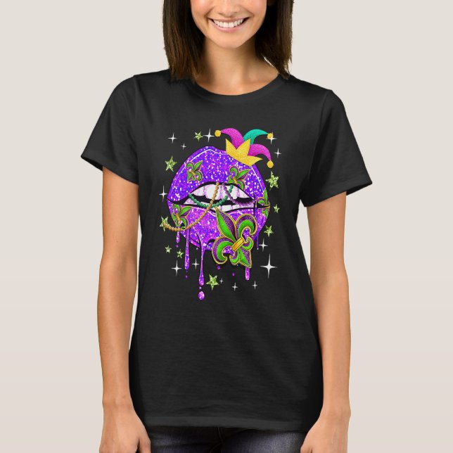 T-shirt Mardi Gras Lips Queen Carnival Costume Purple & Go (Devant)