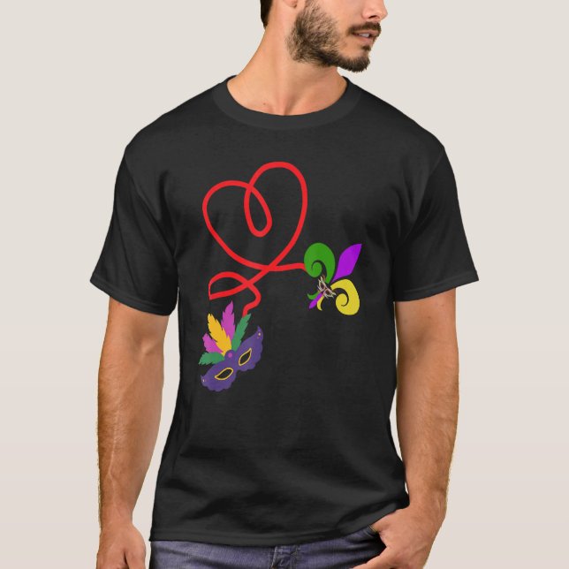 T-shirt Mardi Gras Love Heart Mask et Fleur De Lis 1 (Devant)