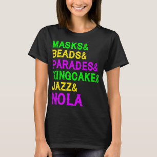 T-shirt Mardi Gras Masques Perles Parade de Jazz King Cake