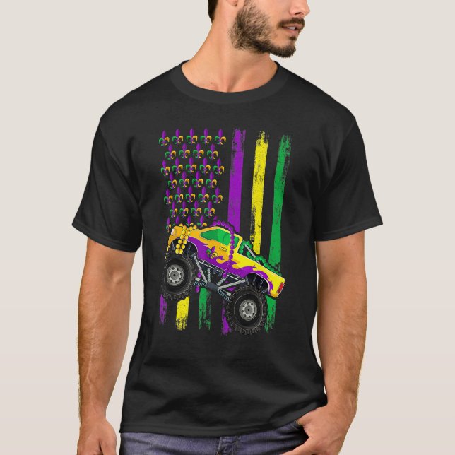 T-shirt Mardi Gras Monster Truck Beads Flag Shirt, Kids Bo (Devant)