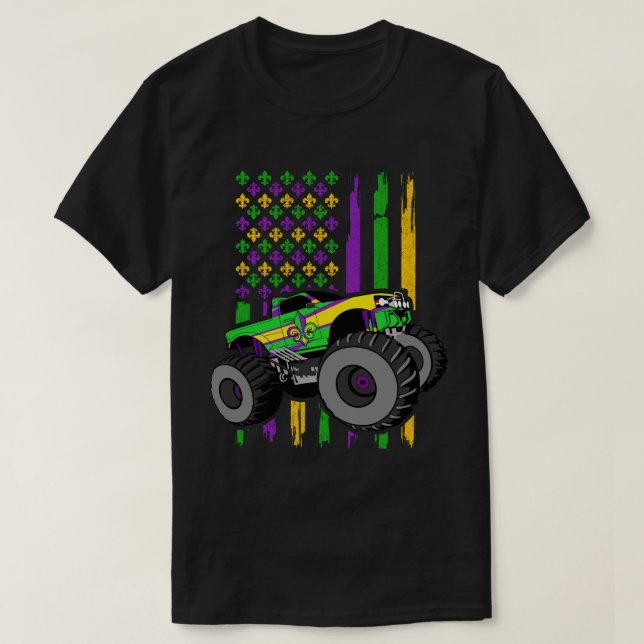 T-shirt Mardi Gras Monster Truck Drapeau américain (Design devant)