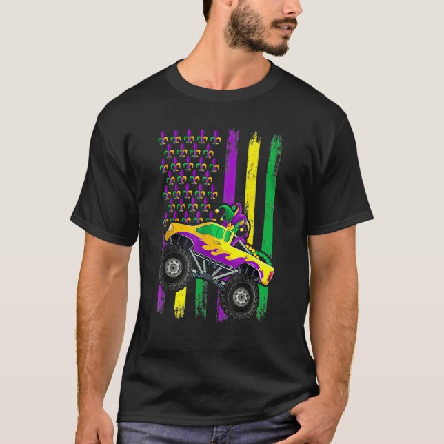 T-shirt Mardi Gras Monster Truck Jester Beads Flag Shirt,  (Devant)