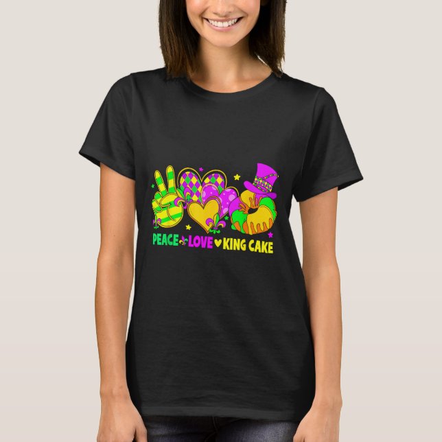 T-shirt Mardi Gras Peace Love King Cake Funny Party Carniv (Devant)
