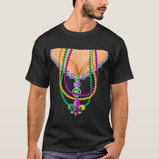 T-shirt Mardi Gras Perles En Costume Masque Pour Femmes Gi (Devant)