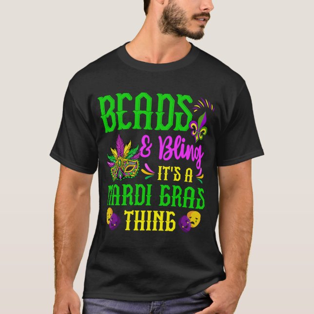 T-shirt Mardi Gras perles en Masque et bille C'est un Mard (Devant)